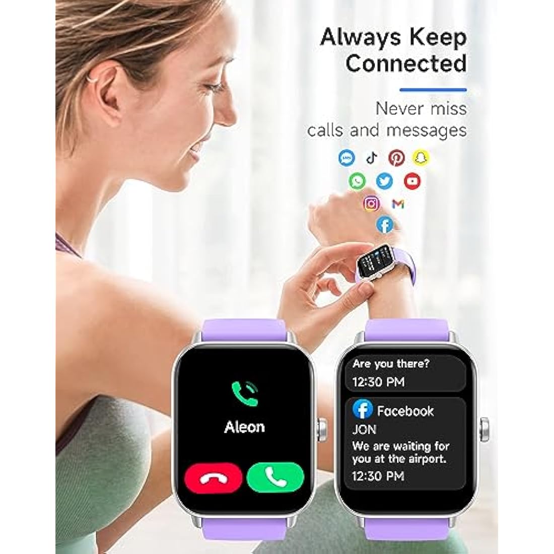 TOOBUR Smart Watch for Women Alexa Built-in, IP68 Waterproof Swimming, 1.8" Fitness Watch with Answer&Make Call/Heart Rate/Step Counter/Sleep Tracker/100 Sports, Compatible Android iOS