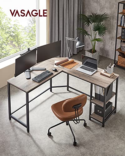 VASAGLE Computer Desk, L-Shaped Corner Desk, Gaming Desk, Workstation with 2 Storage Shelves for Home Office, Space-Saving, Easy to Assemble, Greige