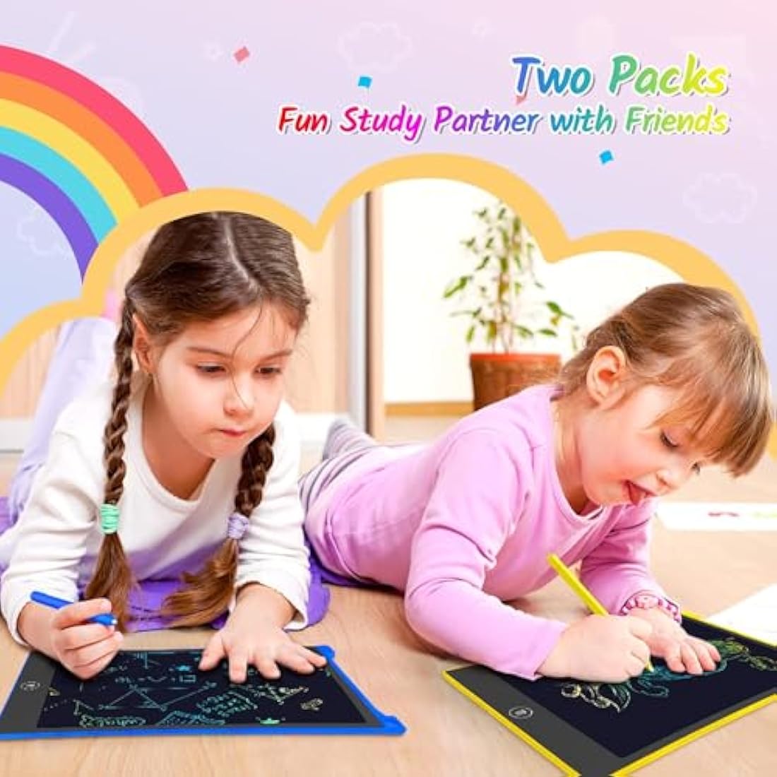 TECJOE 2 Pack LCD Writing Tablet, 10 Inch Colorful Doodle Board for Kids, Electronic Drawing Tablet Drawing Pads,Kids Travel Games Activity for Learning,Gifts for 3–6-Year-Old (Dark Blue and Yellow)