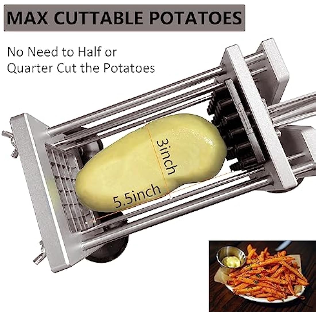 Potato Chipper Cutter, French Fry Cutter Stainless Steel Potato Chip Cutter Includes 3/8",1/2" Blades with 4 Suction Feet for Potato Carrot Cucumbers Vegatable