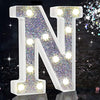 LED Marquee Letter Lights, Light Up Silver Letters for Bedroom Glitter Gifts for Teenage Girls Alphabet Letter Sign Battery Powered Night Light Birthday Party Wedding Home Decoration, Silver Letter N