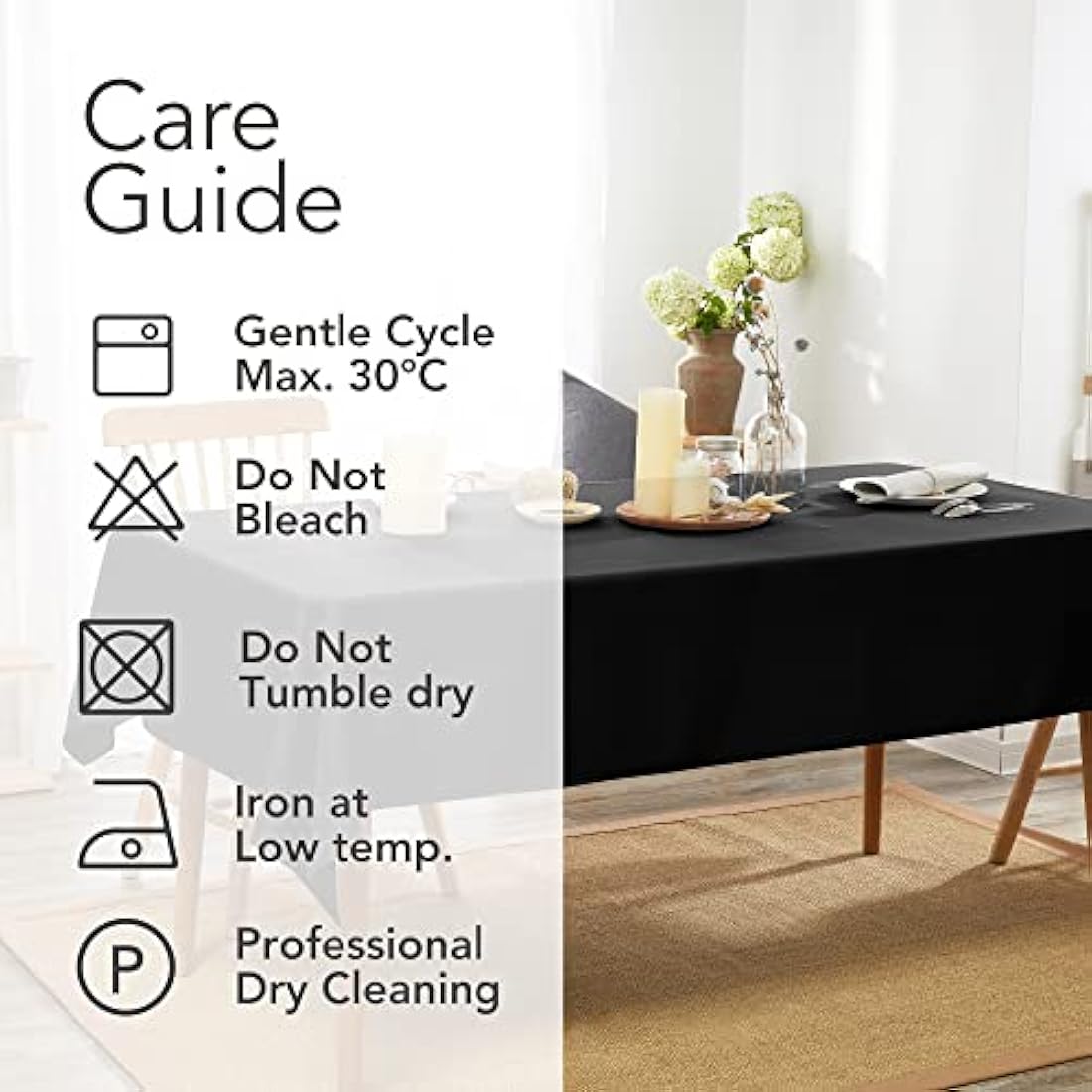 Deconovo Home Decorative Oxford Wipeable Tablecloth Rectangle Water Resistant Tablecloth for Dining Table 130x220cm(51x87in) Black