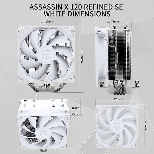 Thermalright Assassin X 120 SE White CPU Cooler, 4×6mm Heat Pipes, 120mm PWM Quiet Fan CPU Air Cooler With S-FDB Bearing, AGHP Technology, For AMD AM4 AM5/Intel 1700/1150/1151/1200(AX120SE WHITE)