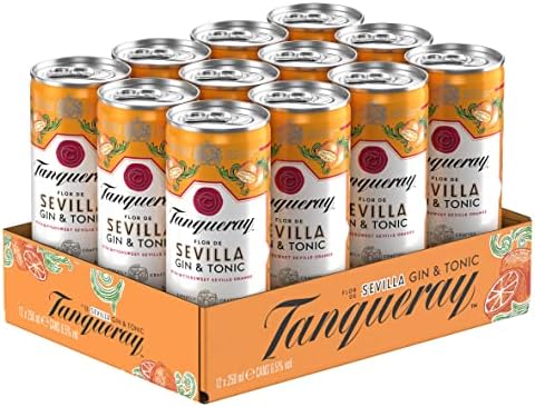 Tanqueray Flor de Sevilla Gin & Tonic | 6.5% vol | 12 x 250ml | Ready to Drink Cans | Bittersweet Taste of Seville Oranges & Tanqueray London Dry Gin | Mixed with Tonic