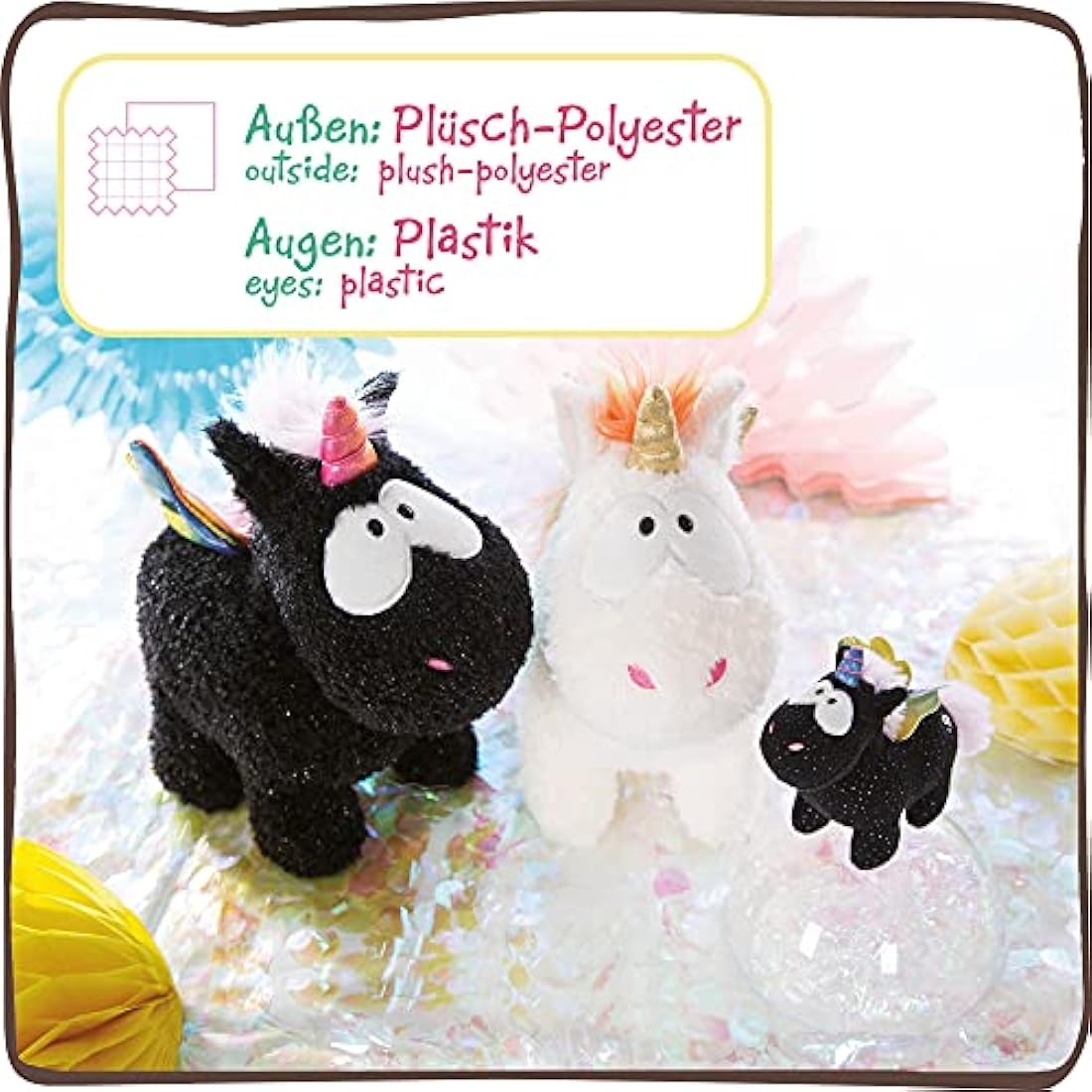 NICI 47376 Cuddly Soft Toy Unicorn Rainbow Yin 22cm, Black/Multi-Coloured, 22 cm
