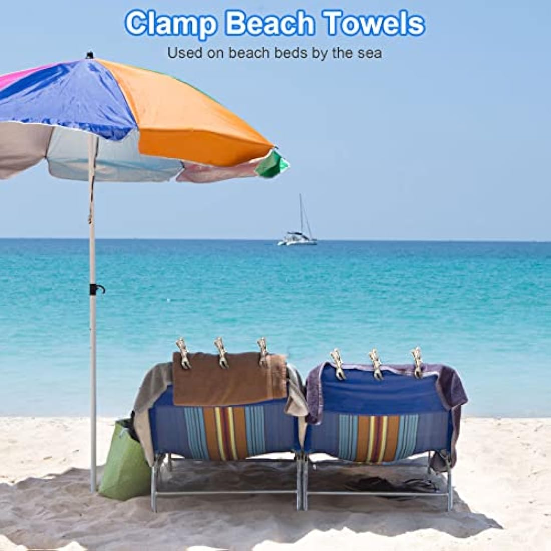 Coideal Beach Towel Pegs Clips - 10 Pack Large Stainless Steel Clothespins, Giant Heavy Duty Clothes Clamps for Sun Loungers Pool Cover