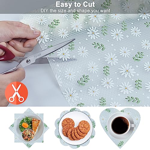 KIMCHOMERSE Shelf Liner Non Adhesive Drawer Liner for Kitchen Cabinets, Refrigerator Liners Waterproof Cupboard Liner for Shelves -Leaf Daisy 60x500cm