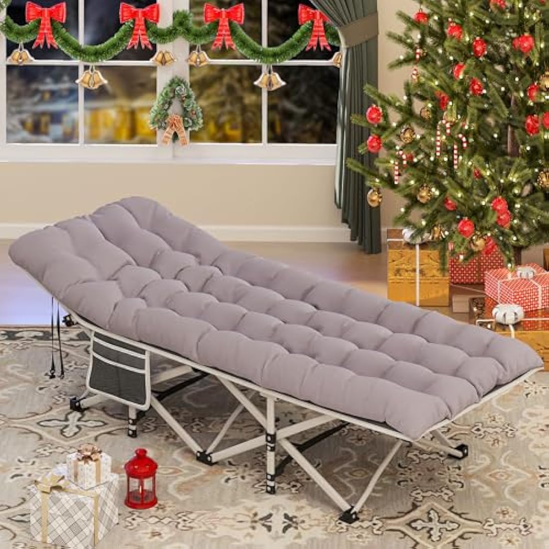 YITAHOME Folding Camping Bed, 28" Extra Wide Heavy Duty Portable Camp Bed, Comfortable Sleeping Cots with 280kg Capacity for Travel/Office/Outdoor, Grey