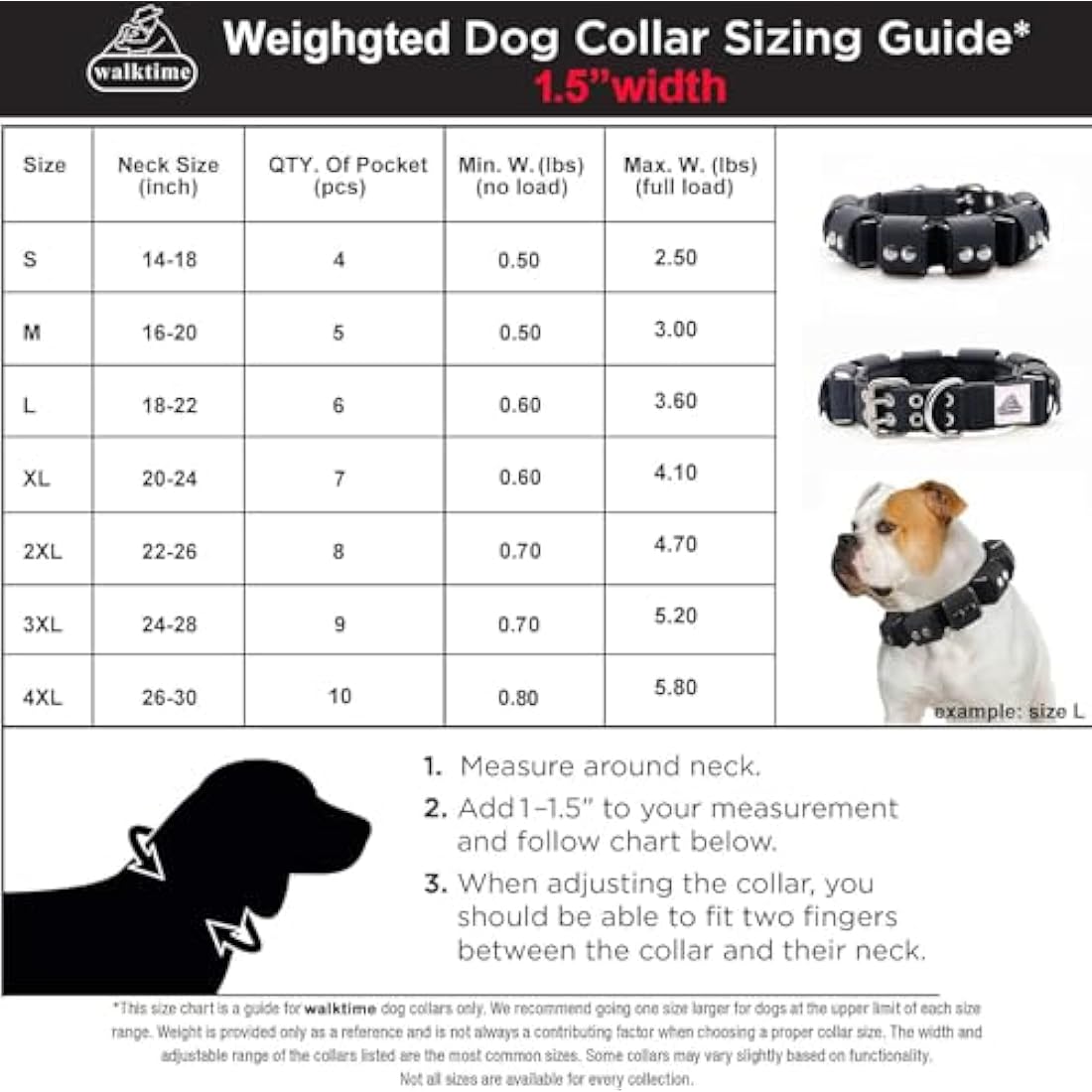 Walktime Tactical Weighted Dog Collar - Weights for Training & Exercise - Small, Medium, Large Dogs