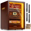 Desktop Humidor Cabinet Triple-Sided Light with Digital Hygrometer, Humidifier and Humidity Packs. 4 Ceder Wood Drawers, Humidor Box can Hold 200 Cigars. Present for Men