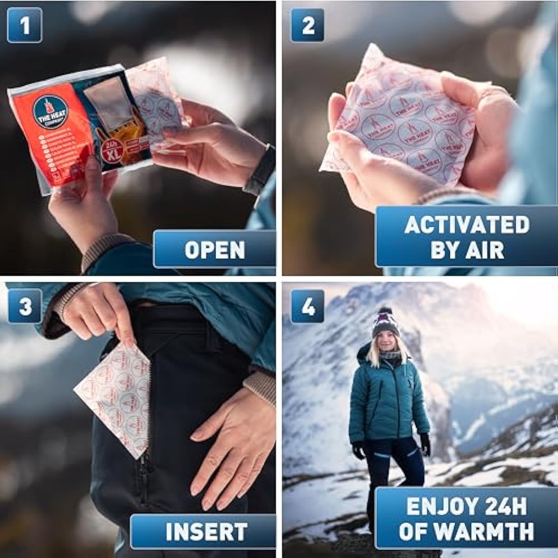 THE HEAT COMPANY Handwarmer XL - 10, 20 or 40 Pieces - EXTRA WARM - XL Hand Heat Pad - 24 Hours Warm Hands - Instant Heat - Air Activated - Purely Natural