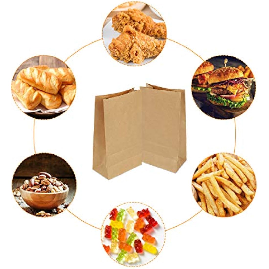 Gaoyong 100 Pieces Brown Paper Bags 12 x 7 x21.5 cm - 70 g./m2 with 100% Pure Kraft Paper for Grocery, Snack, Lunch, Birthday, Xmas Party Supplier and Wedding