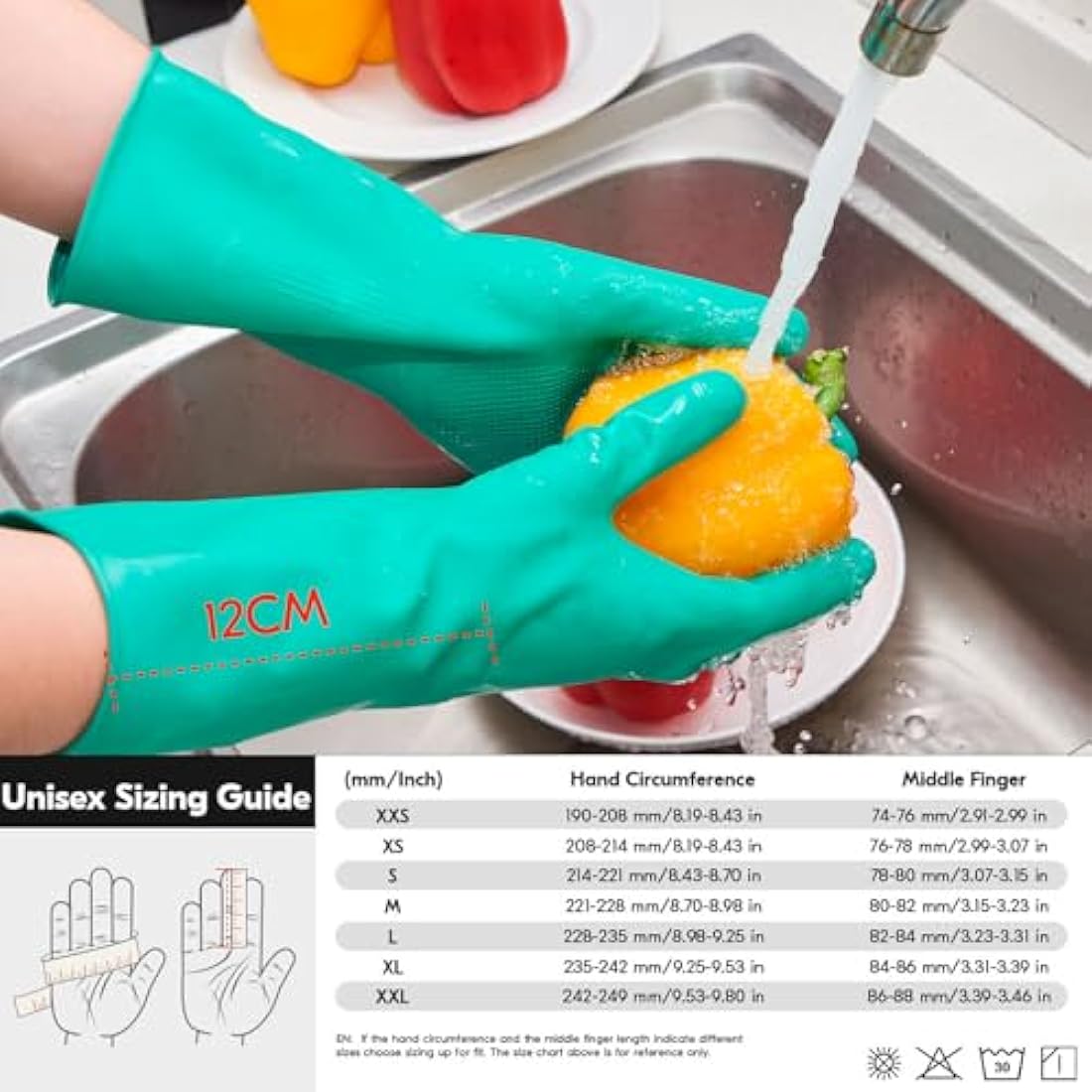 Vgo... Reusable Household Gloves, Dishwashing gloves, Extra Thick, Long Sleeves, Kitchen Cleaning/Painting/Gardening/Pet Care