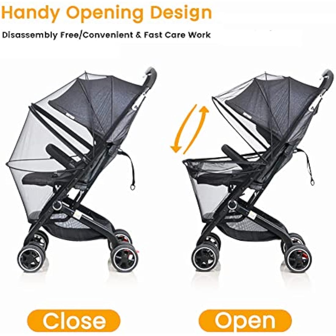 Orzbow Universal Baby Mosquito Net for Pushchair,Breathable Pram Fly Insect Bug Net with Two-way Zippers & Storage Bag,Foldable & Stable Protection Cover for Car Seat and Buggy (Black)