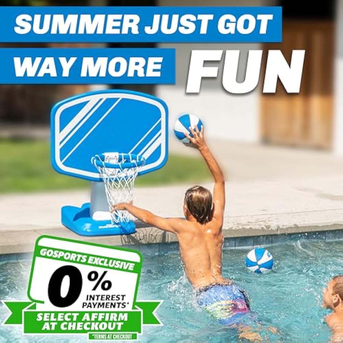 GoSports Splash Hoop PRO Swimming Pool Basketball Game, Includes Poolside Water Basketball Hoop, 2 Balls and Pump