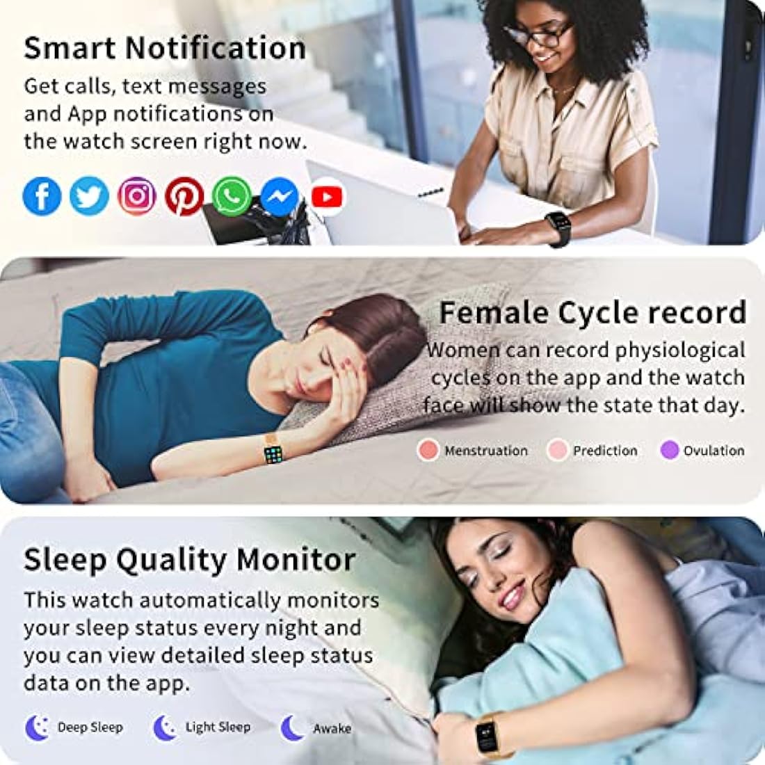 Popglory Smart Watch for Women Men Answer/Make Calls, 1.85" Smartwatch 44mm 2 Straps & Split Screen, 100+ Sports Fitness Watch with Blood Pressure/Oxygen/Heart Rate Monitor for iOS and Android