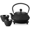Velaze Iron Teapot set, Traditional Japanese Tetsubin Tea Kettle Cast Iron Teapot with Stainless Steel Infuser, Antique Small Dot Design, 2 Iron Cups and Trivet Stand Tray, 700ML/ 24OZ