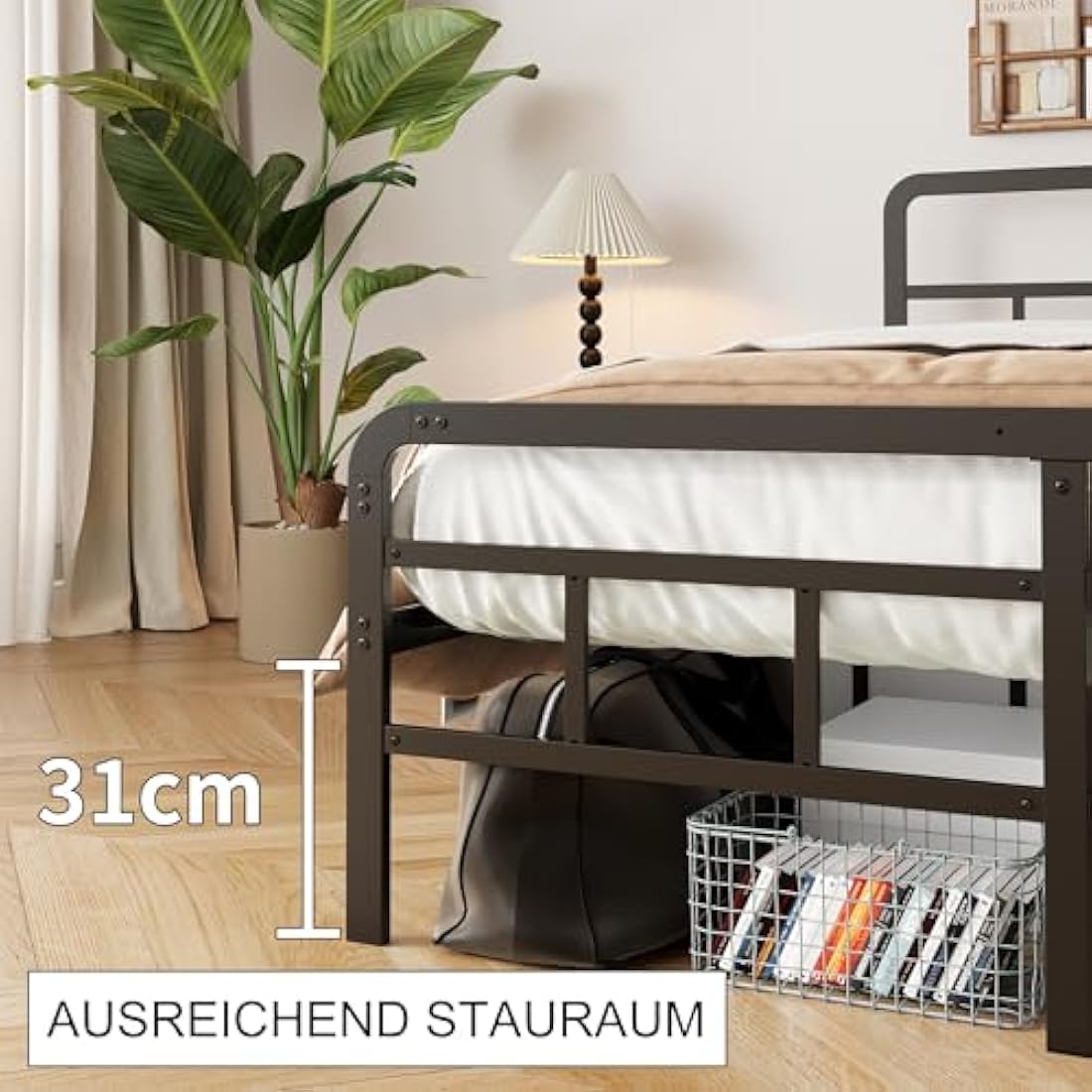 Yicensen Super King Bed Frame with Curved Headboard and Footboard 180x200 cm, Black Super King Platform Bed with Heavy Metal Slats for Stable Support, No Box Spring Needed, Noise Free, Easy Assembly