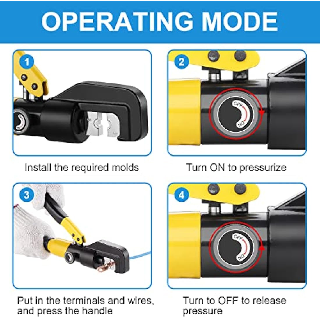 TEENO Hydraulic Crimping Tool with 9 Hex Dies,Range 12 AWG-2/0 AWG,12mm Stroke 10T,4-70mm²,for Cable Lugs Hydraulic Crimping Crimper Wire Terminal Lug Tool