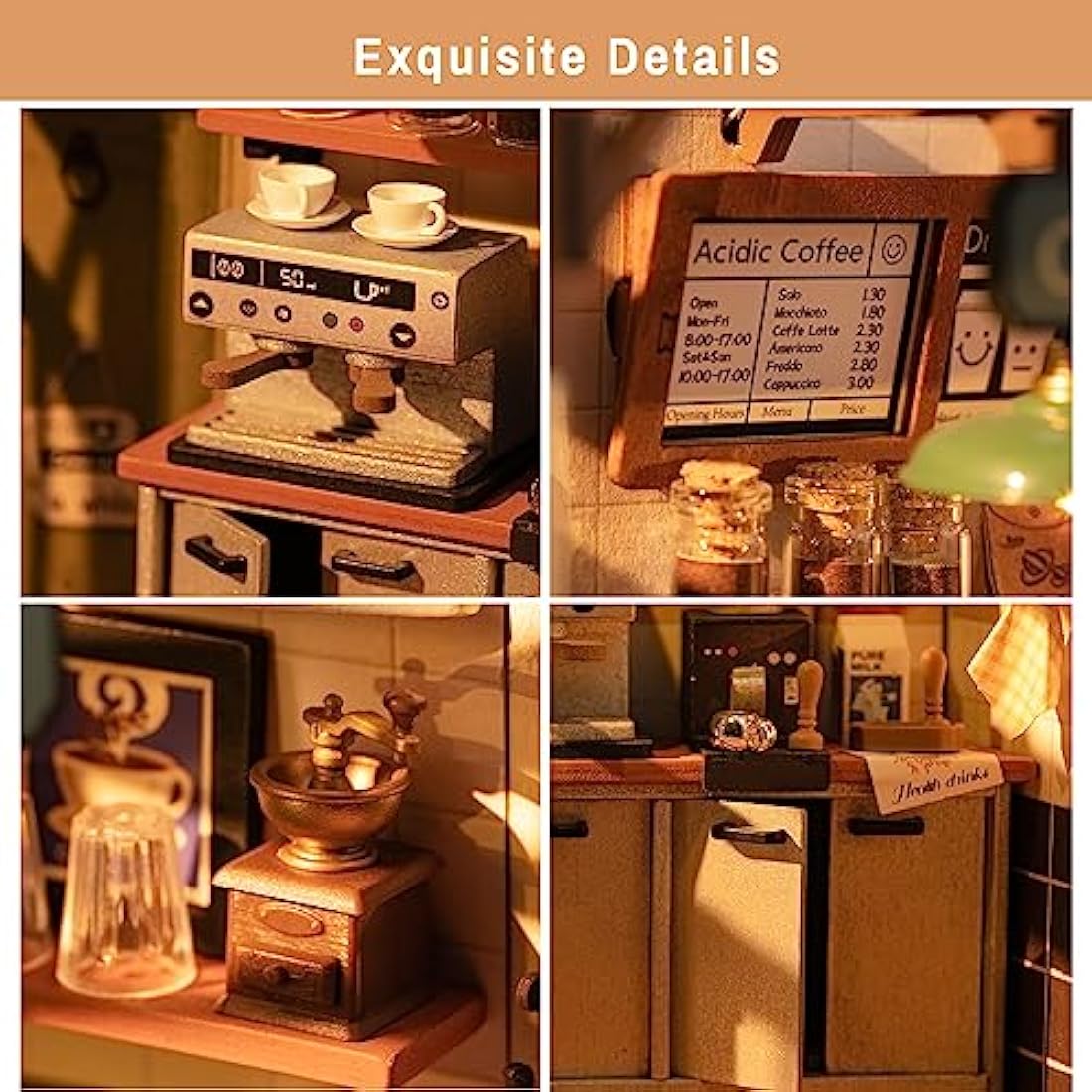 Rolife Dollhouses Café Miniature Wooden Doll House Kit with Furniture Wooden Building Kits with LED Lights for Girls and Women