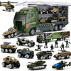 Military Carrier Truck (26 in 1) with Soldier Men playset, Mini Die-cast Battle Car in Transport Truck, Army Toy Double Side Vehicle for Kid Children Girl Boy Play Birthday Party Gift