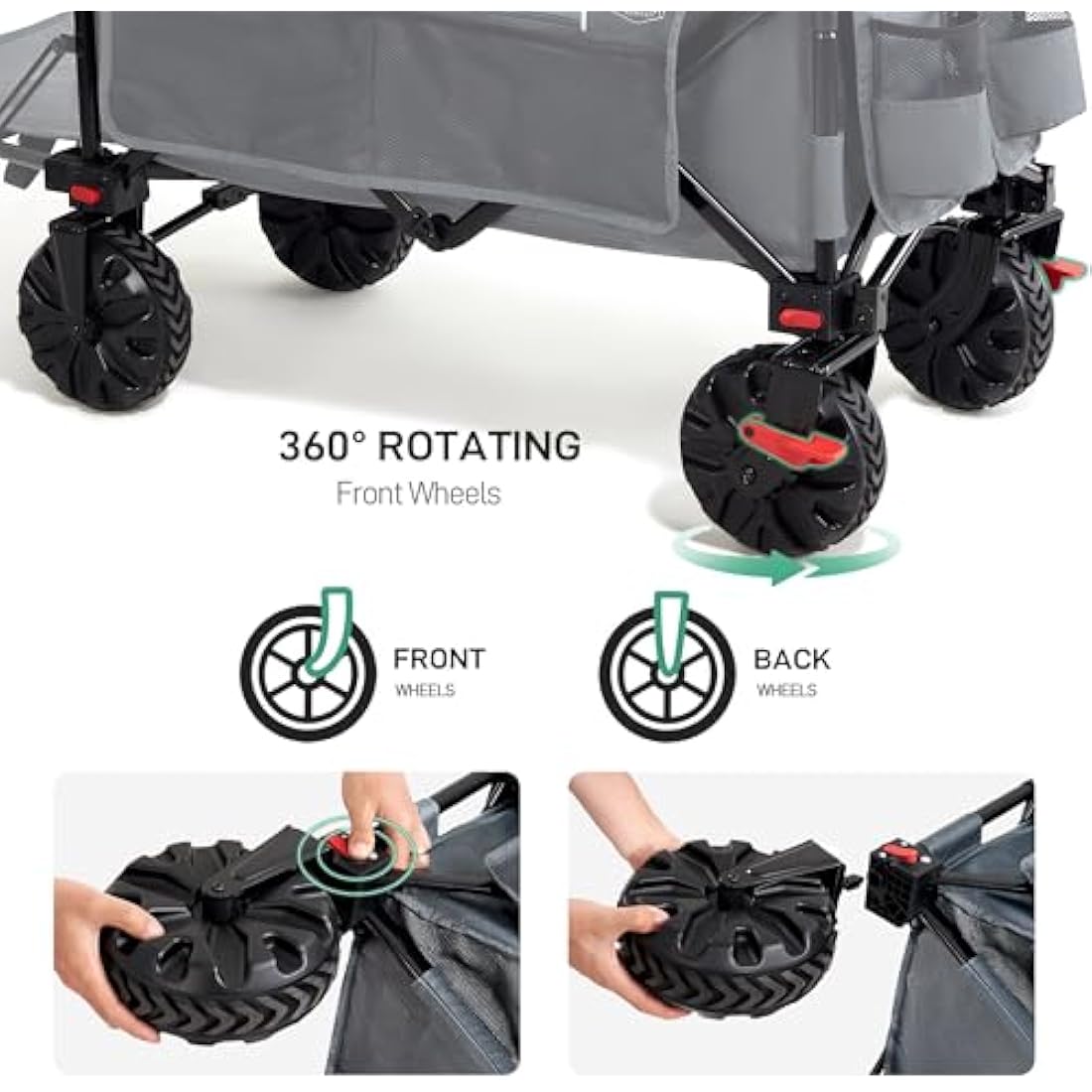 TIMBER RIDGE Festival Trolley 300L with Brakes, Folding Beach Trolley Cart with Tailgate, 135kg Collapsible Wagon Detachable Wide Wheels & Adjustable Handle for Outdoor Camping Garden, Grey