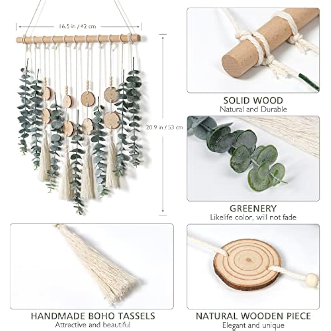 Weldomcor Artificial Eucalyptus Wall Hanging Decor Greenery Boho Chic Home Decorations Farmhouse Rustic Plants with Wooden Stick for Bedroom Living Room Apartment Ornament Gift (Green-3)