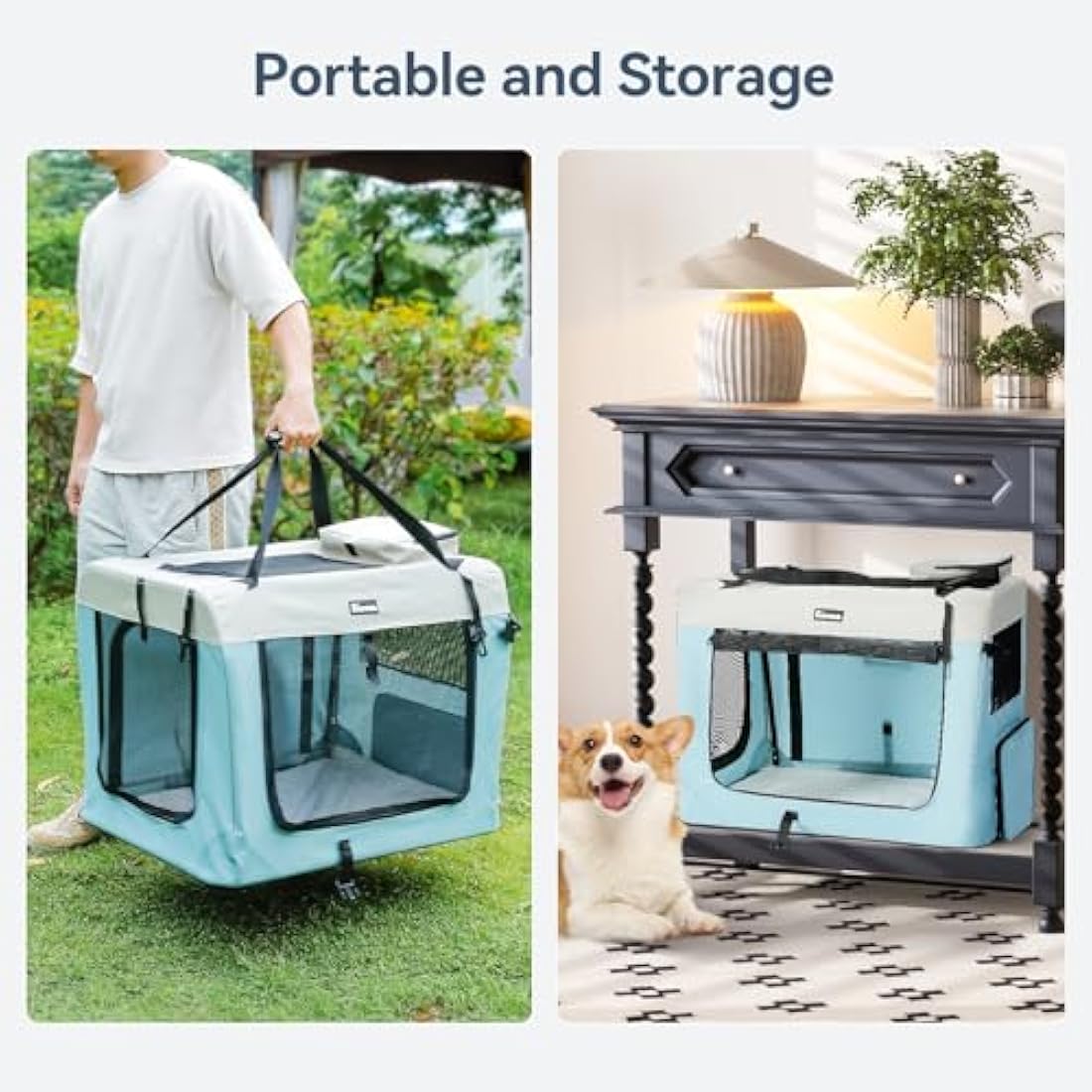 Reerooh Dog Carrier Cat Carrier Bag, Foldable Fabric Car Dog Travel Crate, Portable Soft Pet Carrier for Transport, Breathable Puppy Carrier for Large Dogs with Cushion & Dog Bowls