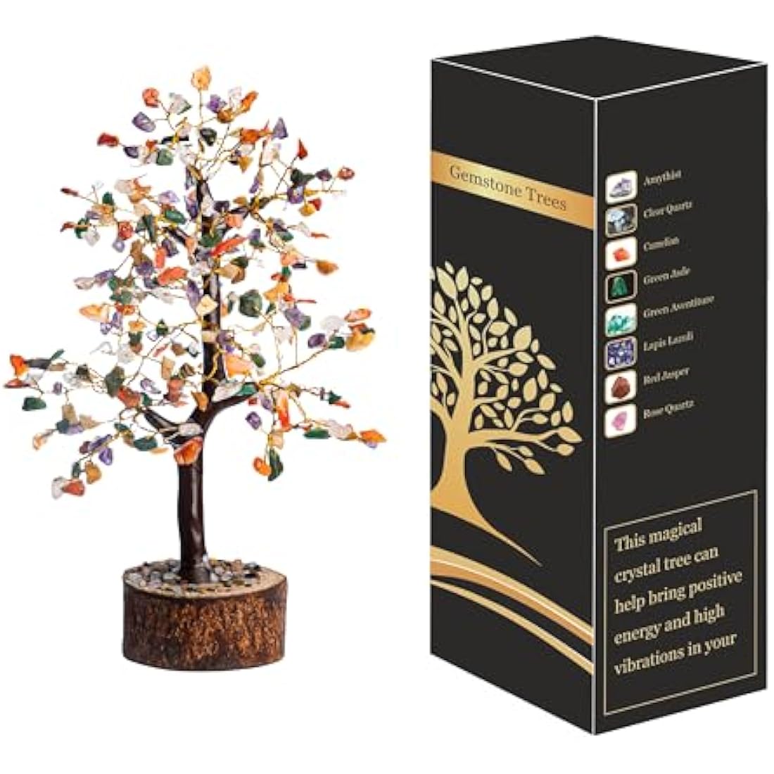 Wonder Care WC Multi Crystal Tree for Positive Energy Home Decorations and Healing Crystal Tree with M-Seal & Golden Wire | Money Tree | Crystal Decor | Multi Crystal | Feng Shui Decor (300 Beads)
