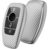 OATSBASF Car Key Cover Compatible with Mercedes Benz,Car Key Box for Benz E Class 2017 S 2018 (Silver-Stripe)