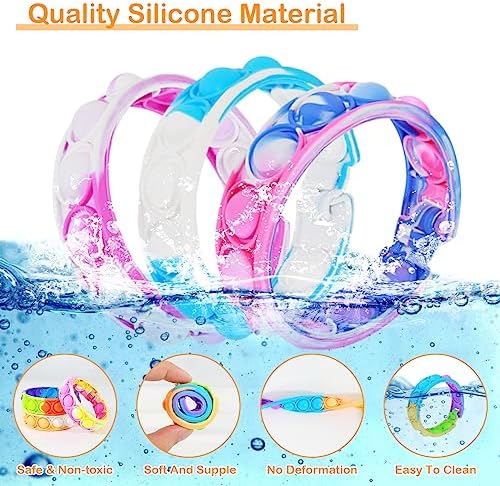 Coicok 30 PCS Pop Bracelet it Fidget Toys, 15 Colours, Party bag fillers for kids, Pop it fidget toys, Decompression Wristband with Autistic & ADHD, Kids party favours, Lucky dip prizes for kids
