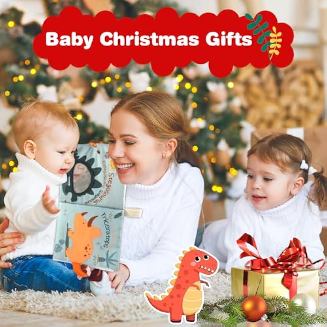 Richgv Soft Baby Books Toys 0-6-12 Months, Sensory Toy for Babies with Mirror, Crinkle Paper, Maze & Little Dinosaur, Early Development Travel Toy, Stroller Hanging Toy, Newborn Baby Toy Gift