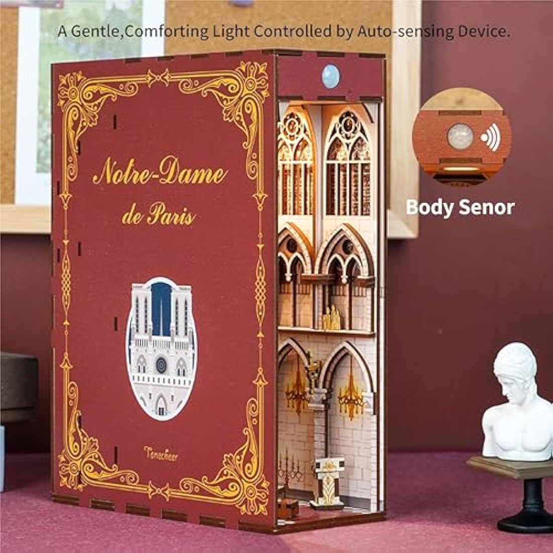 Tonecheer DIY Book Nook Kit - Wooden 3D Puzzle for Adults: Miniature House Kit with Light - Christmas & Birthday Gifts