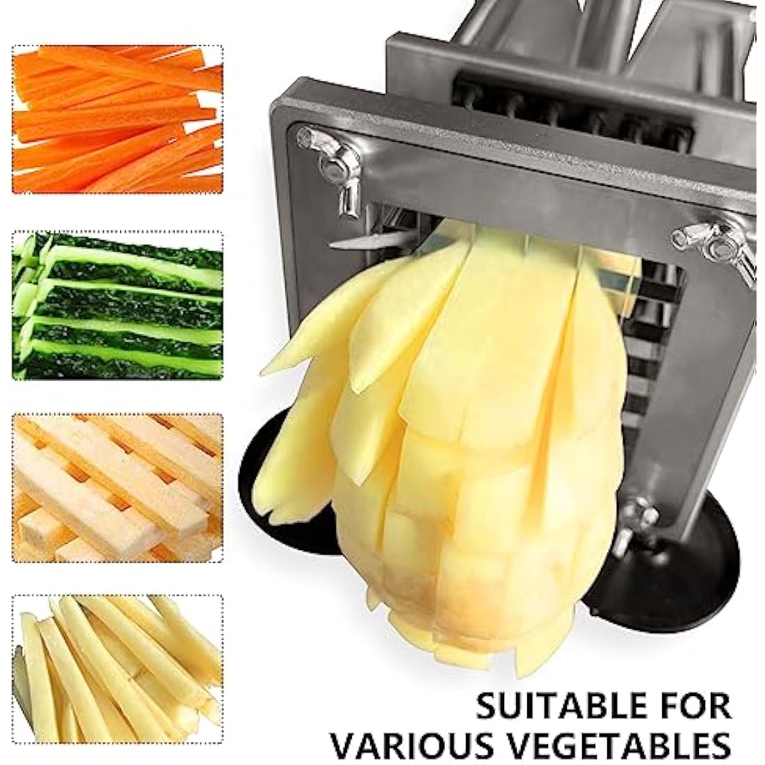 Potato Chipper Cutter, French Fry Cutter Stainless Steel Potato Chip Cutter Includes 3/8",1/2" Blades with 4 Suction Feet for Potato Carrot Cucumbers Vegatable