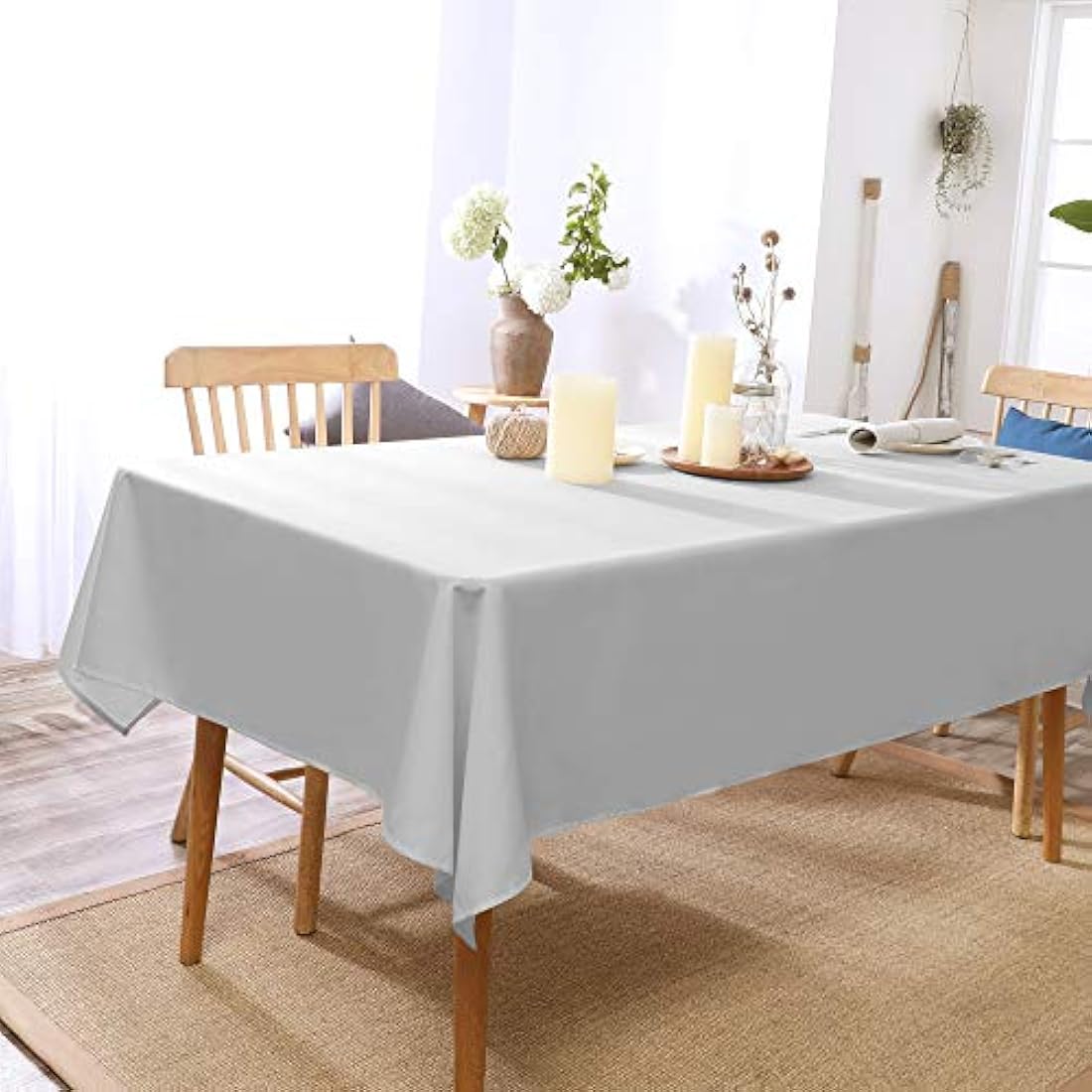 Deconovo Oxford Decorative Water Resistant Wipeable Table Cover Rectangle Tablecloth for Kids Painting 132x178cm(52x70in) Light Grey
