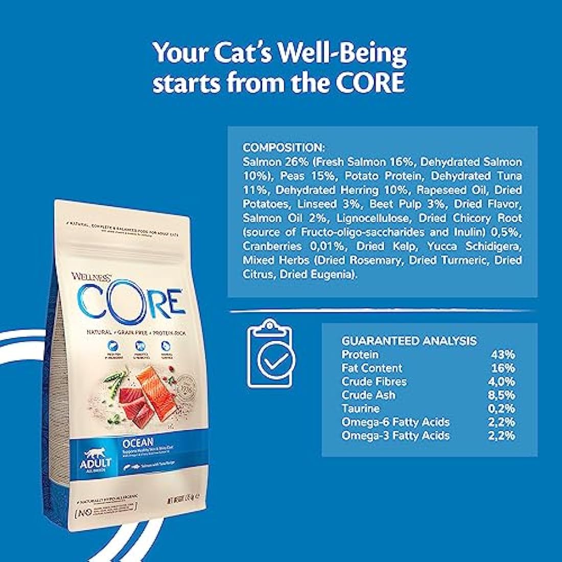 Wellness CORE Adult Ocean, 300g, Salmon & Tuna, Dry Cat Food for All Cats, Grain-Free, High Fish Content, Protein-Rich, Supports Healthy Skin & Shiny Coat