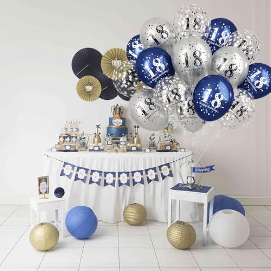 Happy 18th Birthday Balloons for Boys, Navy Blue Silver 18th Birthday Party Decorations for Him, 15 Pieces 18th Balloons for Boys Age 18 Years Old Birthday Celebration Party Decorations Supplies