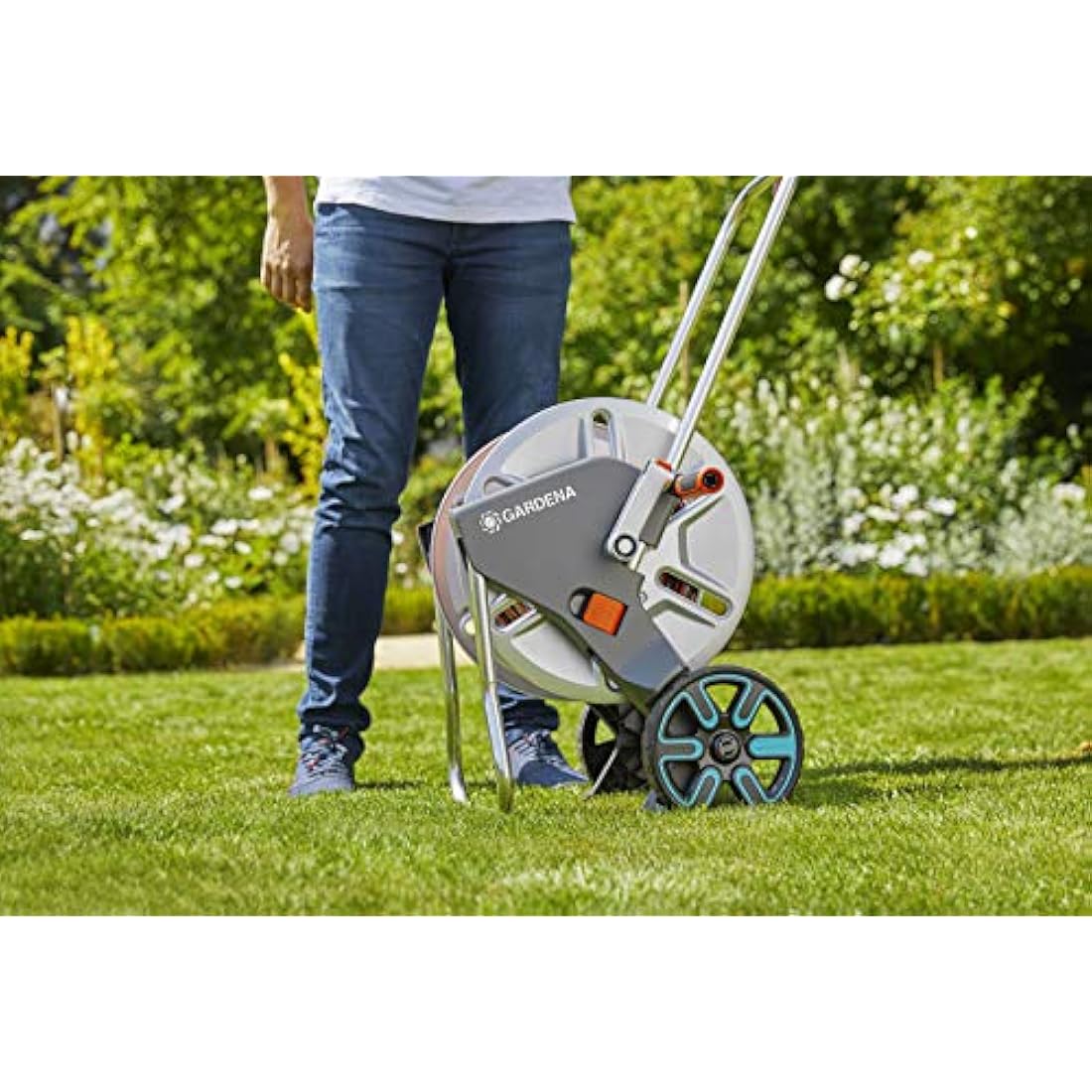 Gardena CleverRoll L Easy Metal: Large hose trolley with up to 100 m capacity, especially stable hose guide in a robust metal frame (18550-20)