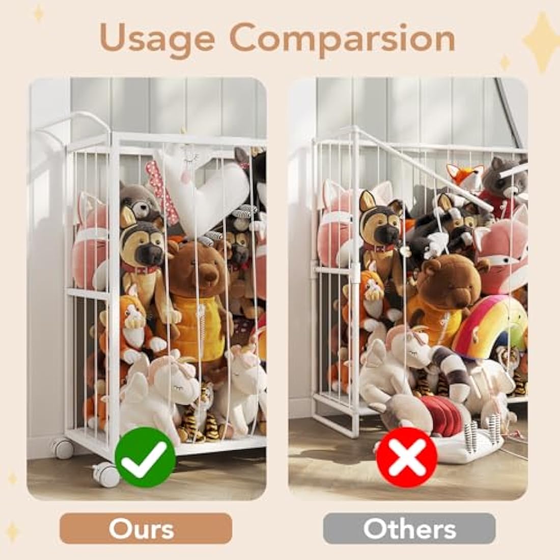 BBLIKE Stuffed Animal Storage - Zoo Soft Toy Storage Organizer for Teddy, Save Space Plush Toys Chest with Wheels, Large Capacity Stuffed Animal Holder for Kids Room, Playroom, Nursery（White）