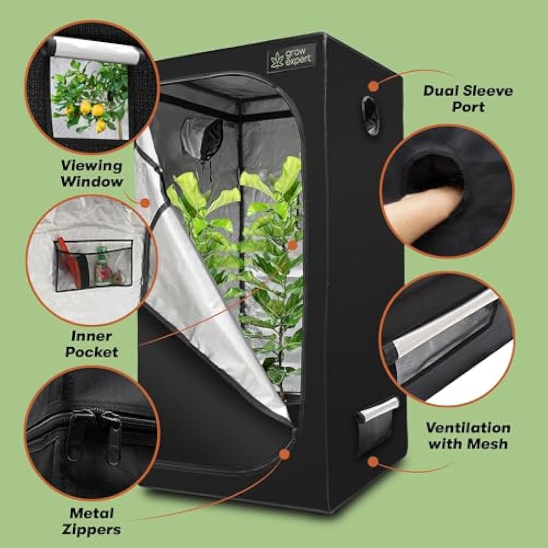 Premium Grow Tent - 1680D fabric, Diamond reflective interior, Strongest zips, Ultra-tight and high grow tent, EZ-View window, Grow Box 6 sizes (70x70x180cm)
