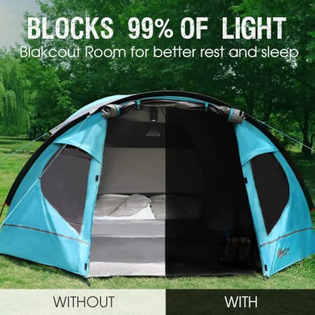 Portal 3-4 Man Tent with Porch, Camping Tent for 3 to 4 Persons with Sewn-in Groundsheet, 4000mm Waterproof Family Tent with Bedroom, Lightweight Dome Tent for Outdoor Garden Backpacking Hiking