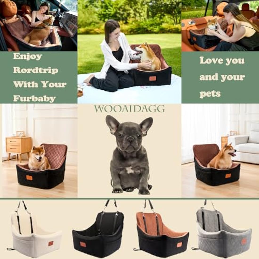 WOOAIDAGG Dog Car Seat for Medium Sized Dog,Pet Car Bed with Seat Belt Channel,Fully Detachable and Washable Pet Travel Seat with Adjustable Straps,3 Straps Easy to Install (Black/Grey)