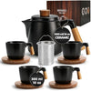 MIAMIO – 1000 ml Ceramic Tea Pot Set with Infuser and Cups/Tea Strainer, 4 Ceramic Tea Mugs (300 ml), Bamboo Saucers/Handle for Home and Office (Black)