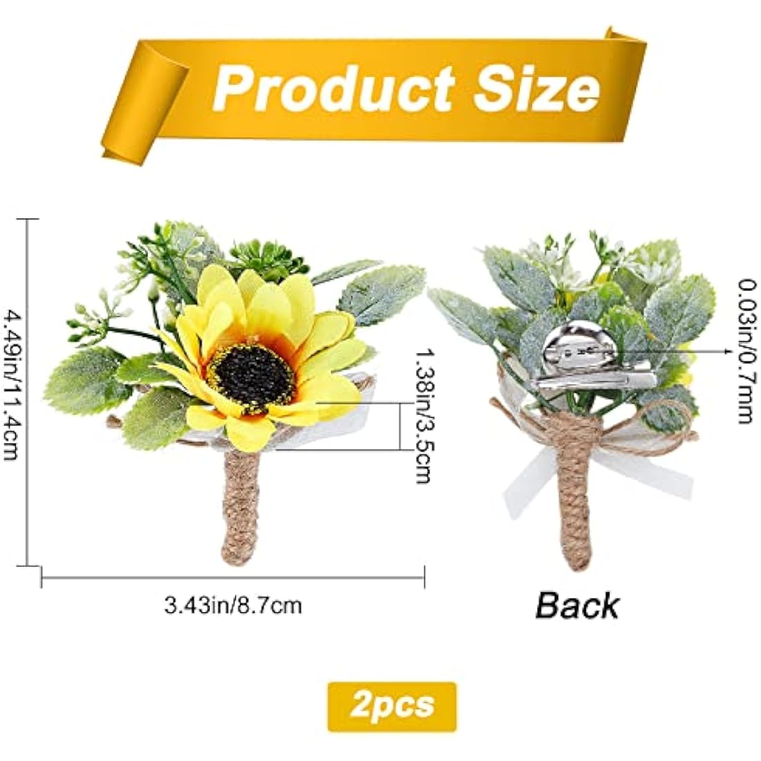 CRASPIRE 2 Pieces Sunflower Corsage Wedding Flowers Accessories Artificial Flower Yelloe Groom Groomsman Best Man Wedding Flowers Accessories for Groom Groomsmen Prom