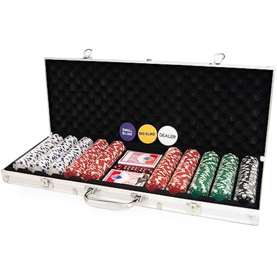 M.Y Texas Hold'em Poker Set - 500 Piece Set in Aluminium Case with 11.5g Heavyweight Poker Chips 2 Decks of Playing Cards Dealer Big Blind and Small Blind Buttons and 5 Dice