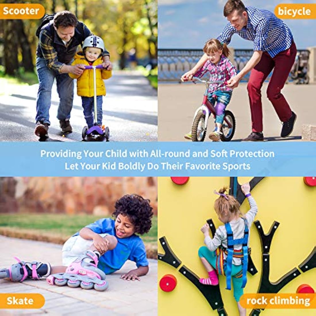 RUNDONG Kids/Youth Knee Pads Elbow Pads Wrist Guards 3 in 1 Protective Gear Set for Child Roller Skates, Cycling, Inline Skating, Scooter Skateboard, BMX Bike, Riding, and Multiple Outdoor Sports