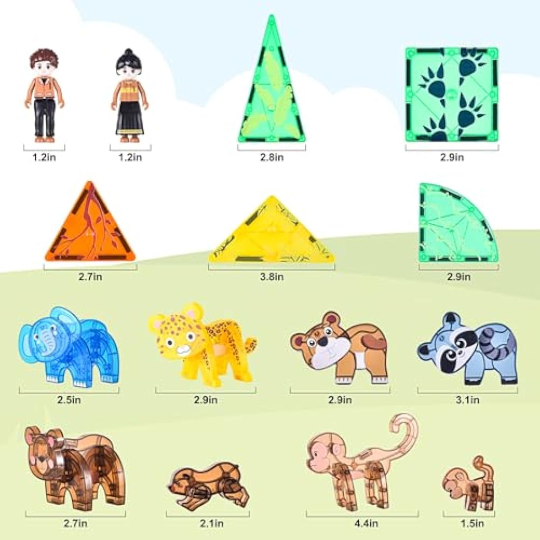 Magnetic Tiles Travel Set, Figures & Animals Toys for Kids,STEM Magnet Building Cubes Montessori Construction Toddler Toys for 3 4 5 6 7 8 9 Year Old,Birthday Gifts,Toddlers,Autism children,Girls,Boys