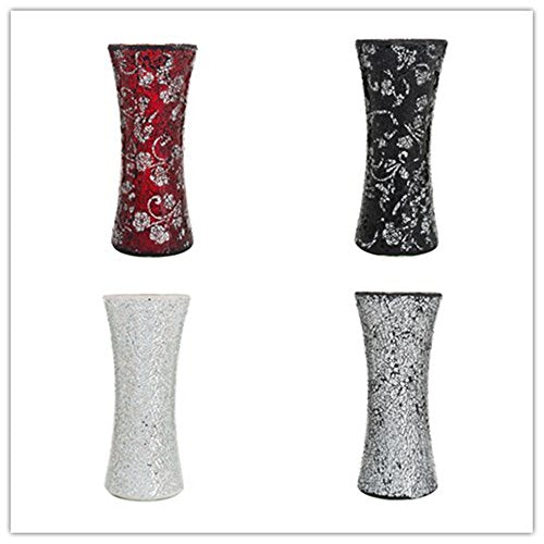 London Boutique Vase Cylinder Handmade Mosaic Glitter Vase Decorative Sparkled Glass gift present (Cylinder Black Rose)