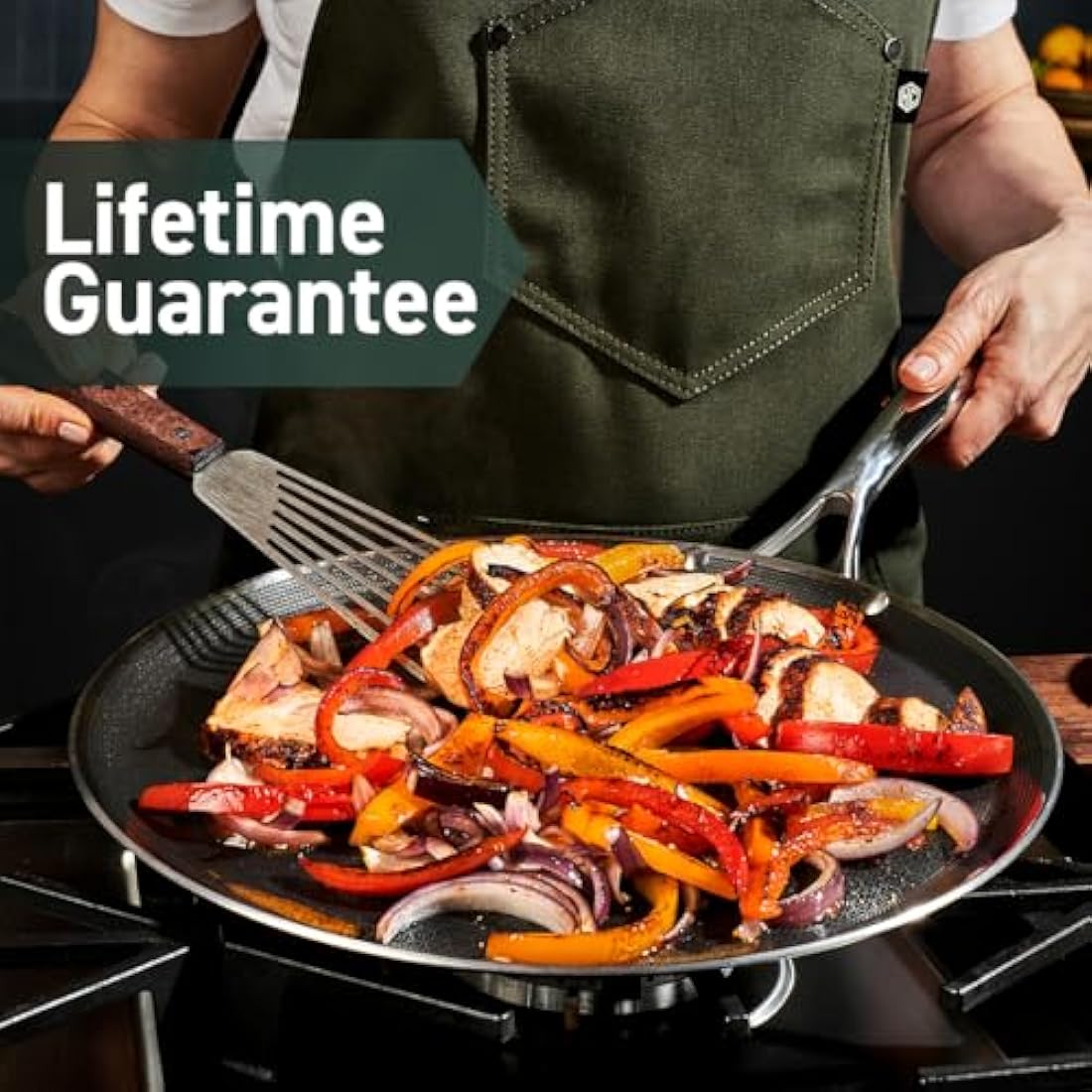 HexClad 30 cm Griddle Fry Pan with Stay-Cool Handle, Hybrid Stainless Steel, Non-Stick Surface, Works with Induction, Ceramic, Non-Stick, Electric, and Gas Cooktops