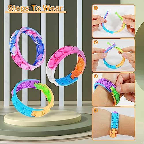 Coicok 30 PCS Pop Bracelet it Fidget Toys, 15 Colours, Party bag fillers for kids, Pop it fidget toys, Decompression Wristband with Autistic & ADHD, Kids party favours, Lucky dip prizes for kids